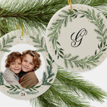 Custom Foto Monogram Pine Kranz Weihnachtsgeschenk
