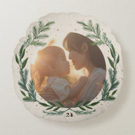 Custom Foto Monogram Pine Wreath Christmas Zuhause Rundes Kissen