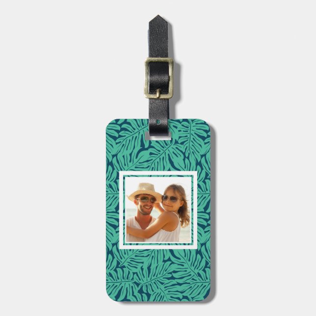 Custom Foto Monstera Tropical Leaf Muster Gepäckanhänger (Vorderseite vertikal)