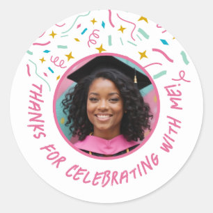 Custom Foto Name Confetti Abschluss Vielen Dank Runder Aufkleber