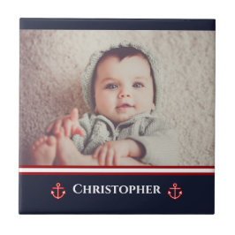 Custom Foto Nausea Navy Blue Red White Fliese