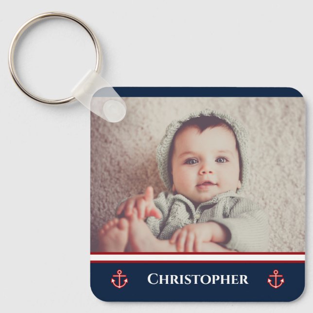 Custom Foto Nausea Navy Blue Red White Schlüsselanhänger (Vorderseite)