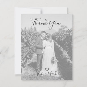 Custom Foto Newlyweds Black Floral Heart Dankeskarte
