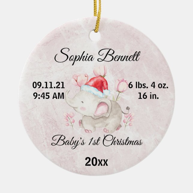 Custom Foto Niedlich Baby's Girl First Christmas 2 Keramik Ornament (Vorne)