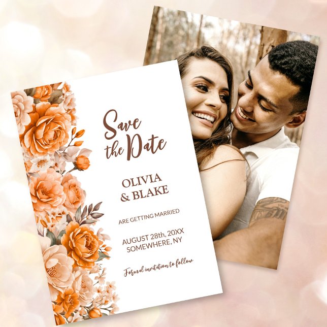 Custom Foto Orange Rose Floral Wedding Save The Date (Von Creator hochgeladen)