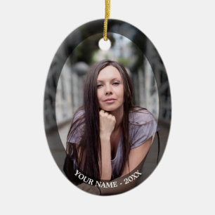 Custom Foto Oval Black Frame Weihnachtsdekoration Keramik Ornament