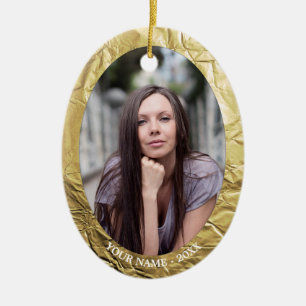 Custom Foto Oval Gold Foil Effekt Weihnachten Keramik Ornament