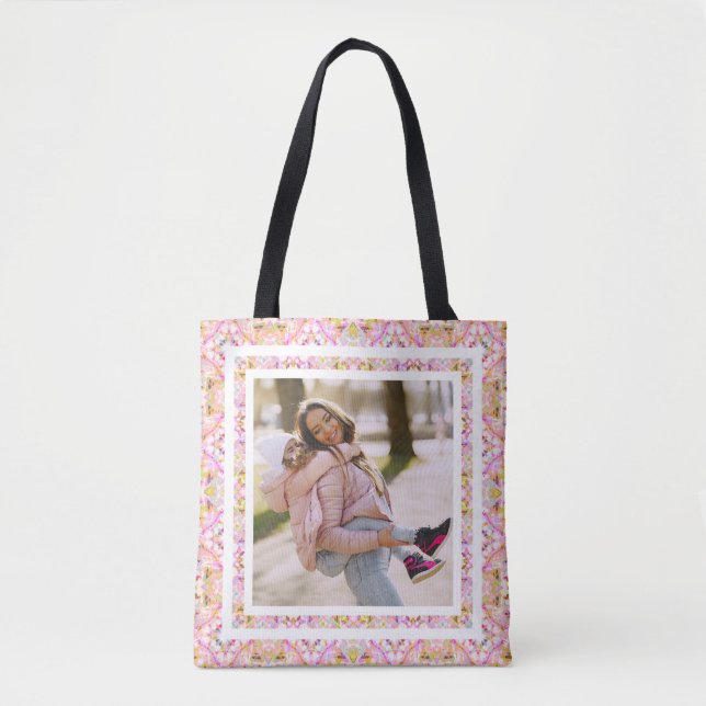 Custom Foto Pastel Pink Happy Green Mother Day Tasche (Vorderseite)