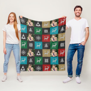 Custom Foto Patchwork Weihnachts-Sweater Fleecedecke