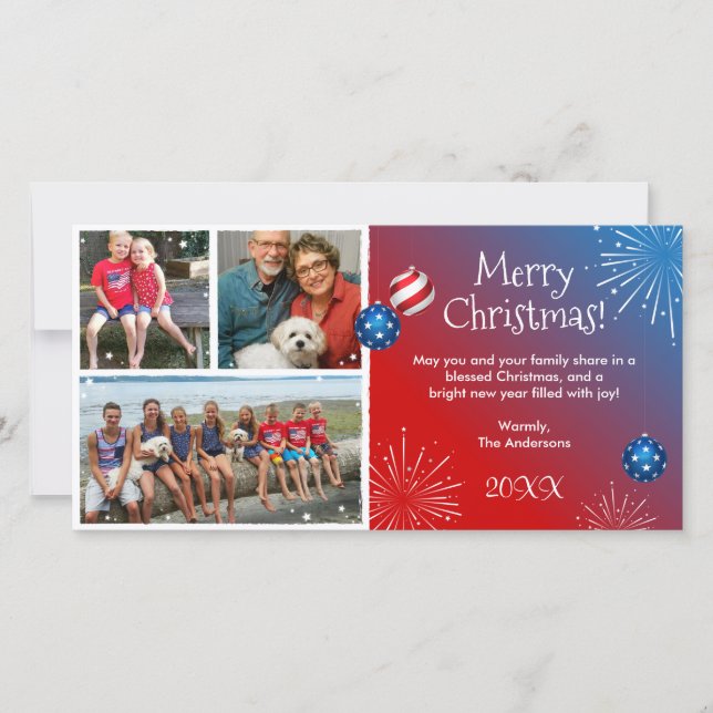 Custom Foto Patriotic Christmas Cards Feiertagskarte (Vorderseite)