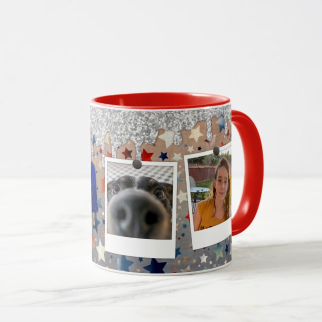 Custom Foto Patriotic Stars rot, weiß und blau Tasse (VorderseiteRechts)