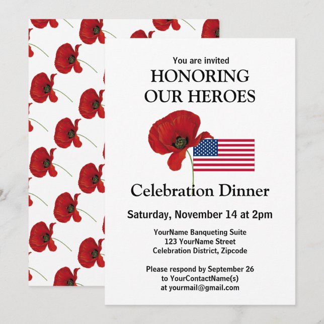 Custom Foto Patriotic USA Veterans Dinner Einladung (Vorne/Hinten)