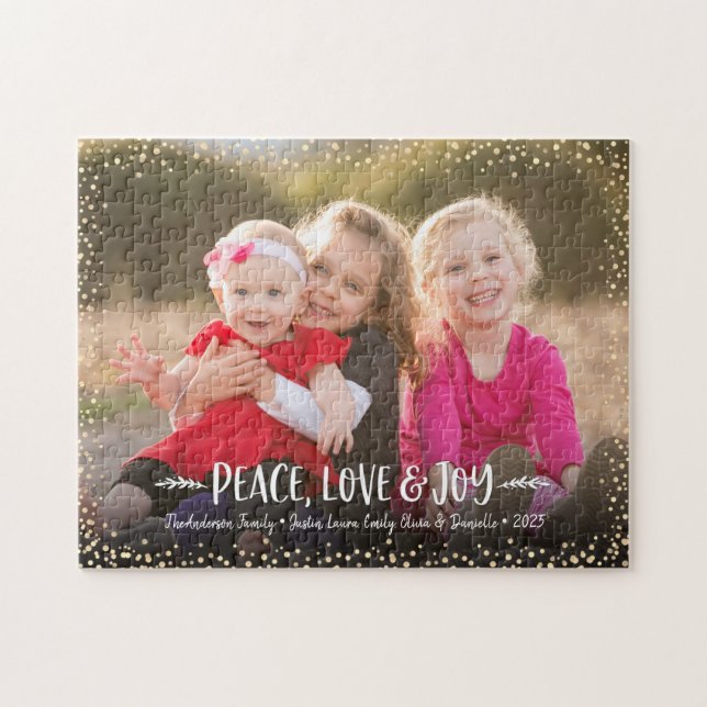 Custom Foto Peace Liebe Joy Moderne Typografie (Horizontal)