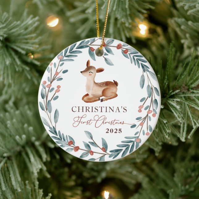Custom Foto Personalisiert Baby's First Christmas Keramik Ornament (Baum)