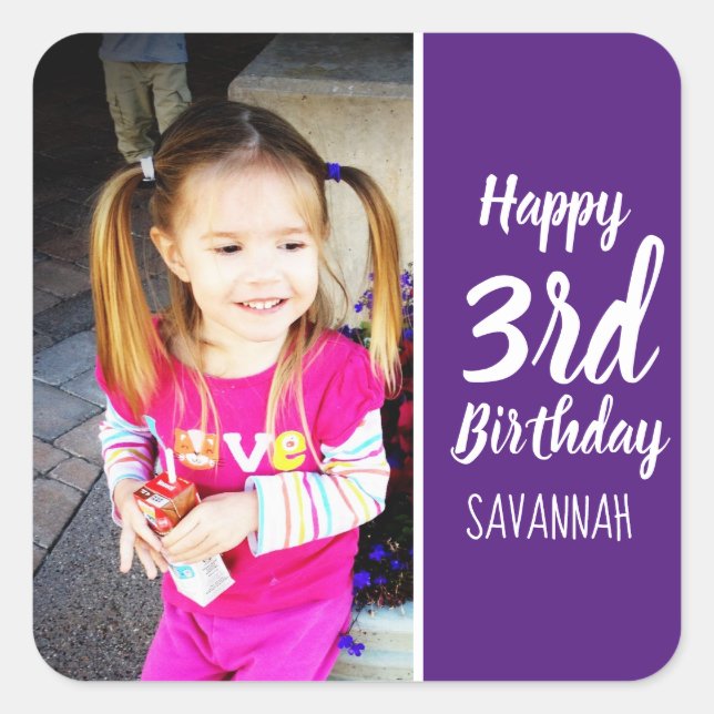 Custom Foto Personalisiert Birthday Party Aufklebe Quadratischer Aufkleber (Vorderseite)
