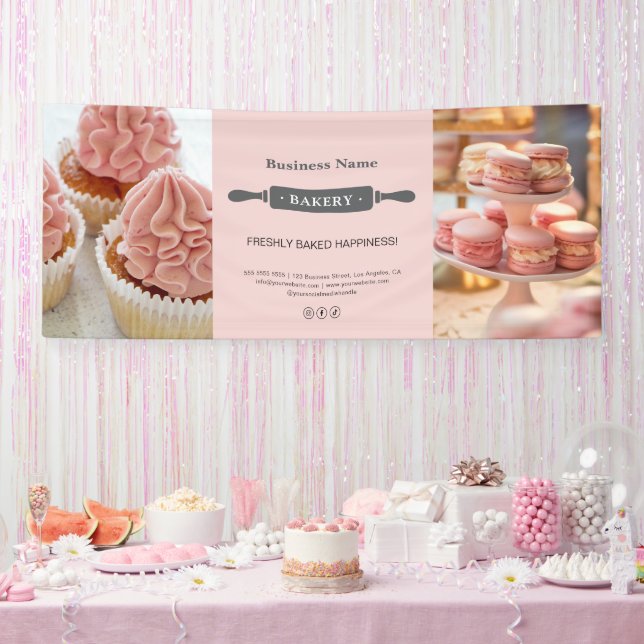 Custom Foto Pink Bakery Rolling Button Business Banner (Party)