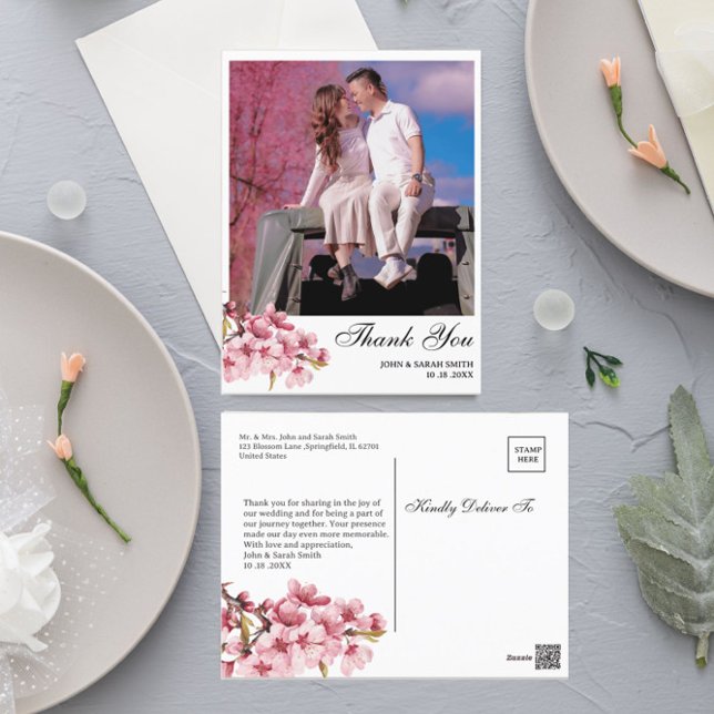 Custom Foto Pink Cherry Blossom Hochzeit Vielen Da Postkarte (Von Creator hochgeladen)