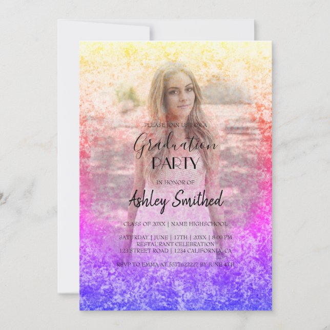 Custom Foto Pink Lila Holografy Abschluss Einladung (Vorderseite)