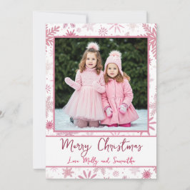 Custom Foto Pink Snowflakes Weihnachtsgrüße Feiertagskarte