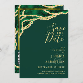 Custom Foto QR Code Emerald Green Agate Modern Save The Date