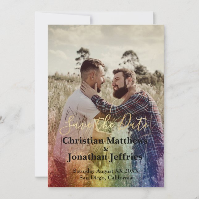 Custom Foto Rainbow Gradient Gay Wedding Save The Date (Vorderseite)
