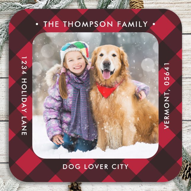 Custom Foto Red Buffalo Karierte Rücksendeadresse Quadratischer Aufkleber (Von Creator hochgeladen)