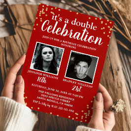 Custom Foto Red Gold Geburtstagseinladung Einladung