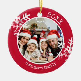 Custom Foto Red Snowflake Circle Ornament