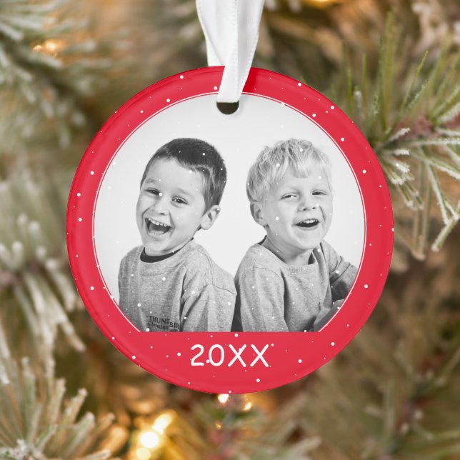 Custom Foto Red Snowflake Family Weihnachten Ornament (Baum)
