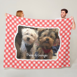 Custom Foto Red & White Country Bauernhof Kariert Fleecedecke