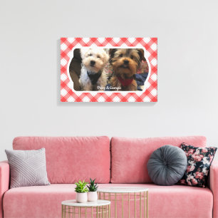 Custom Foto Red & White Country Bauernhof Kariert Leinwanddruck