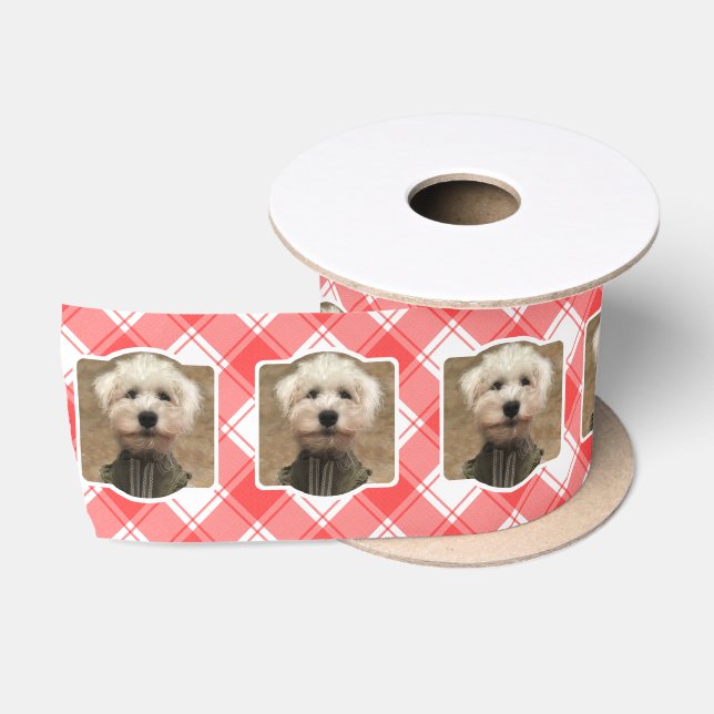 Custom Foto Red & White Country Bauernhof Kariert Satinband (Spule)