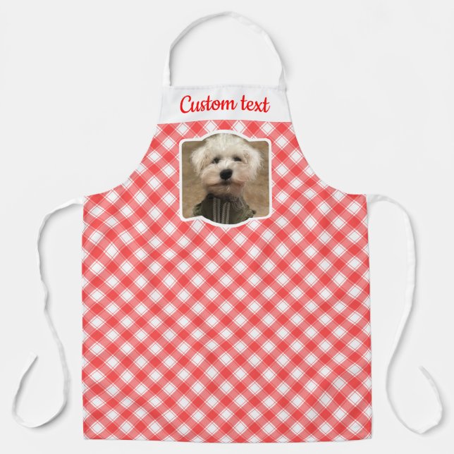 Custom Foto Red & White Country Bauernhof Kariert Schürze (Vorderseite)