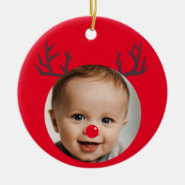 Custom Foto Rentier Baby's First Christmas Keramik Ornament