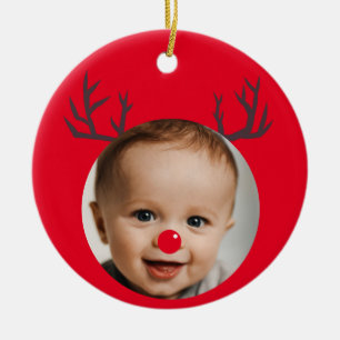 Custom Foto Rentier Baby's First Christmas Keramik Ornament