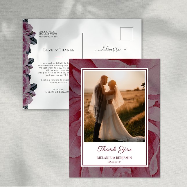Custom Foto Romantic Floral Vielen Dank Postcard Postkarte (Custom Photo Romantic Floral Thank You Postcard)