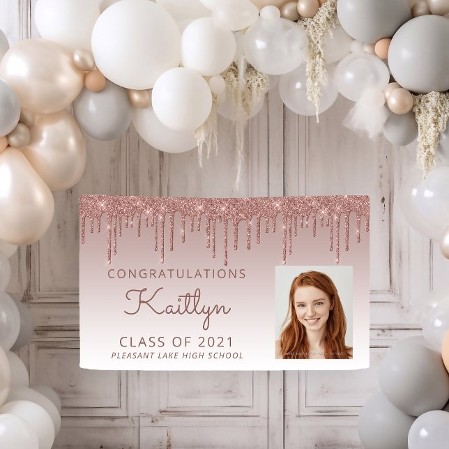 Custom Foto Rose Gold Glitzer Tropfen Abschluss Banner (Von Creator hochgeladen)