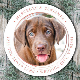 Custom Foto Rose Gold Wedding Rücksendeadresse Runder Aufkleber