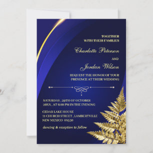 Custom Foto Royal Blue and Gold Wedding Einladung