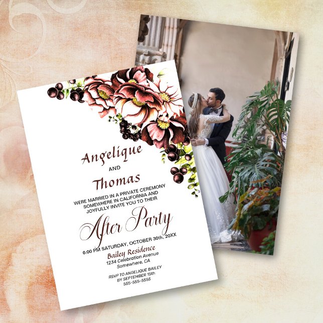 Custom Foto Rustic Fall Floral Hochzeitsempfang Einladung (Von Creator hochgeladen)