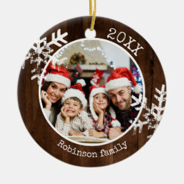 Custom Foto Rustic Wood Snowflake Keramik Ornament