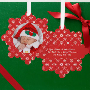 Custom Foto Santa Baby Snowflakes & Red Paper Ornament Karte