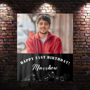 Custom Foto Schwarz-weiß Musiknoten Typ Geburtstag Wandteppich