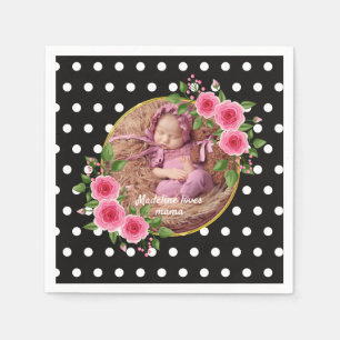 Custom Foto Schwarz-weiß Polka Dot Muttertag Serviette