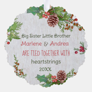 Custom Foto Schwester Bruder Weihnachten Rustikal Ornament Karte