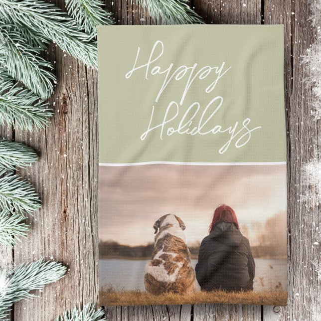 Custom Foto Script Family Friend Happy Holiday Geschirrtuch (Von Creator hochgeladen)