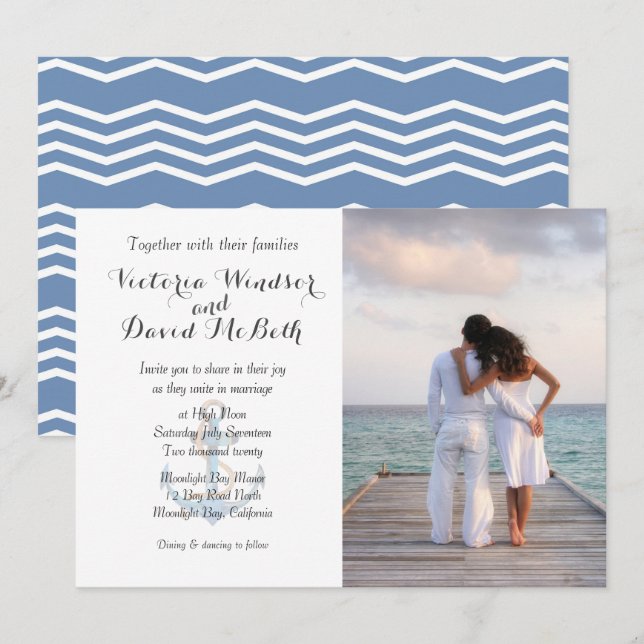 Custom Foto Sea Blue Beach Einladung zur Hochzeit (Vorne/Hinten)