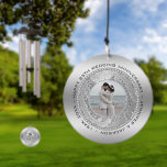 Custom Foto Silver Background Wedding Anniversary Windspiel<br><div class="desc">Ihr Foto ist in einem silbernen Blumenrahmen mit Diamanten. Sie können das Jahr des Jahrestages ändern</div>