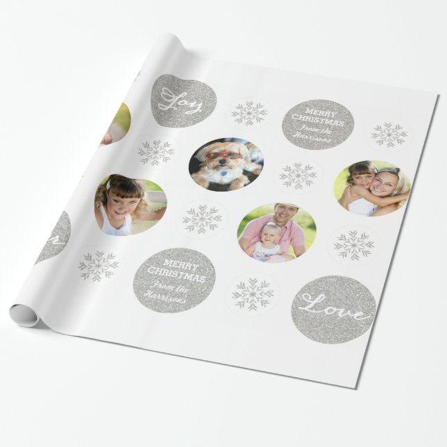 Custom Foto Silver Glitzer Look Geschenkartikel Geschenkpapier (Ungerollt)
