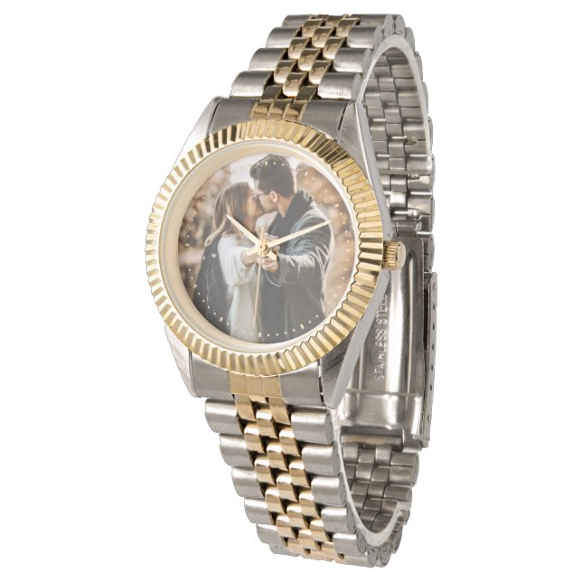 Custom Foto Silver Gold Zwei-Tone Armbanduhr (Schrägansicht)